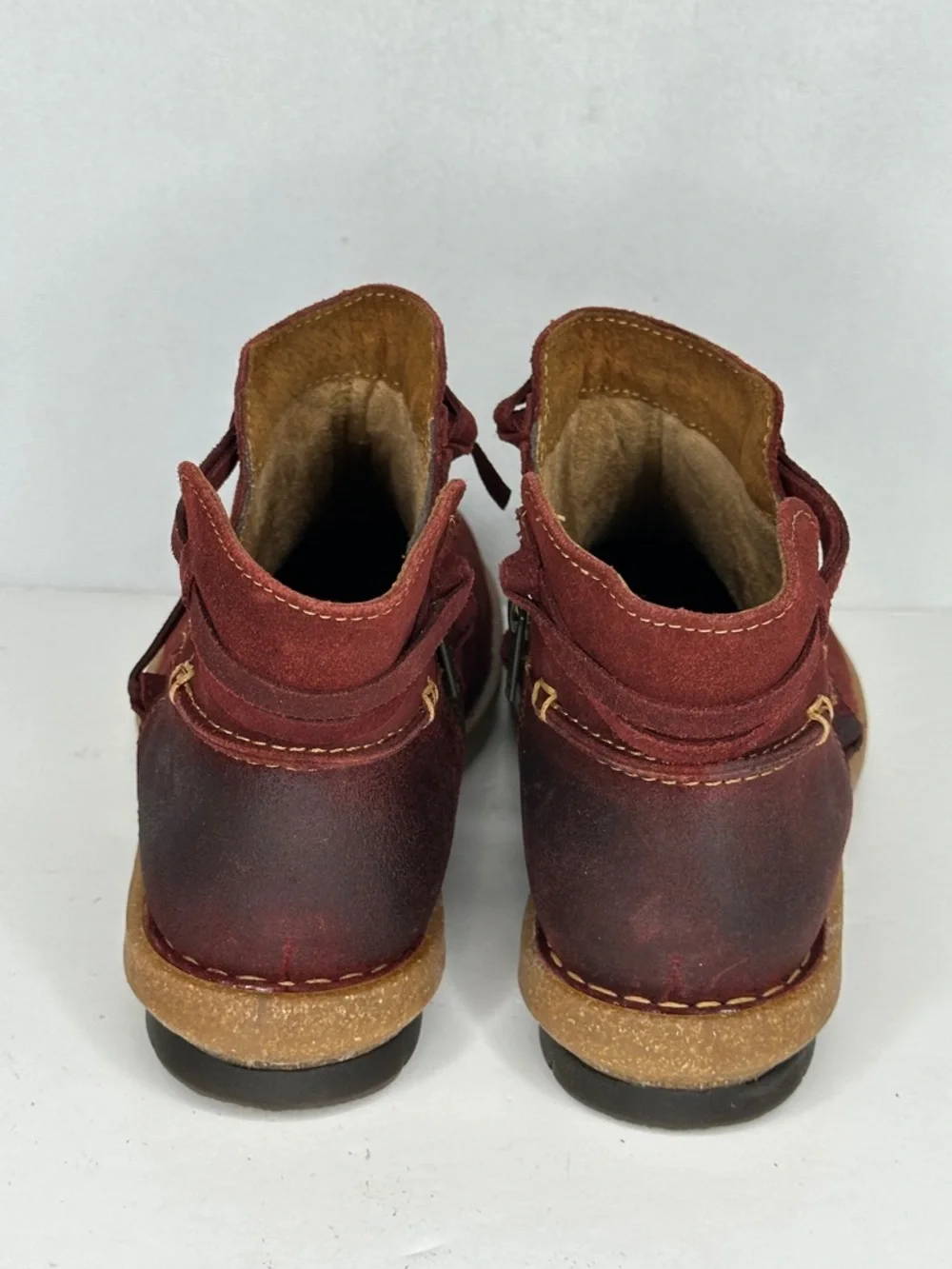 Born Tarkiln Burgundy Suede Ankle Boots Distressed‎ Wrap Laces Boho Sz 8 - Picture 3 of 11